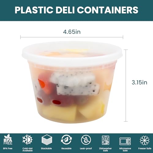 Deli Containers with Lids 16 oz - Disposable Soup Containers with Lids 48 Sets - Plastic Containers with Lid, Food Storage Containers with Lids, BPA Free/Microwave/Freezer/Dishwasher Safe - view 5