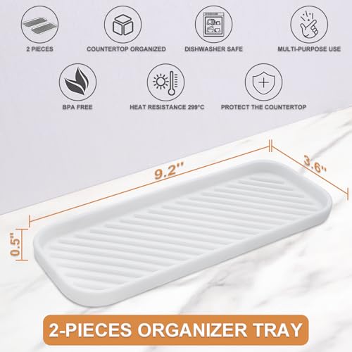 Silicone Organizer Tray, Soap and Sponge Holder for Kitchen Sink, Bathroom - Storage Tray for Dish Brush, Soap Dispenser, Dishwashing Accessories- 2 Pack (White) - view 2