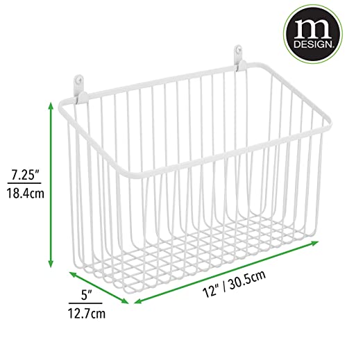 Small Metal Wire Wall Mounted Storage Organizer Basket Bin for Hanging in Kitchen, Garage, Entryway, Mudroom, Bedroom, Bathroom, Laundry Room - Unity Collection - 2 Pack - White - view 3