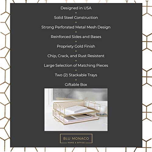 Paper Tray Stackable Gold Mesh Set of 2 | Stackable File Trays for Desk Organization | Tiered Desk Organizer with Metal Letter Trays - view 3