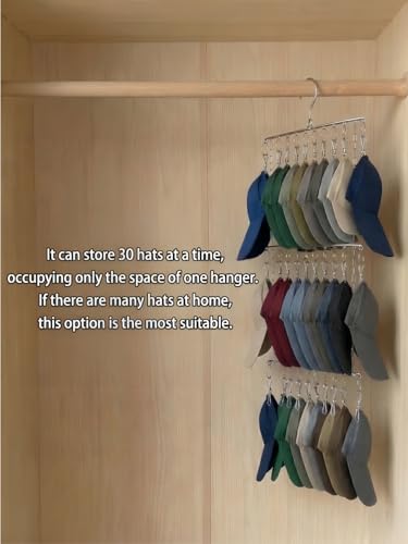 Closet Hat Organizer with 30 Clips, Foldable Hanging Storage Rack for Baseball Caps, Hat Rack - view 2