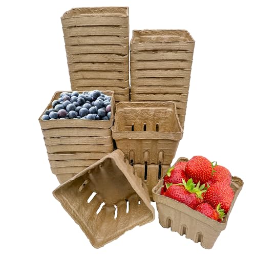 40 Pack Natural Berry Basket 1 Pint, Pulp Fiber Vented Produce Containers Farmers Market Basket, Fruit & Vegetable Containers