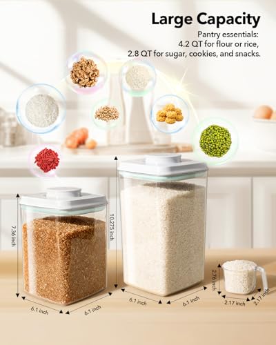 Food Storage Container Sets, 2.8 Qt *2+ 4.2 Qt *4 Airtight Canisters with Lids and 130ml Scoop, BPA-Free Plastic Pantry Containers for Flour, Sugar, Rice - view 6