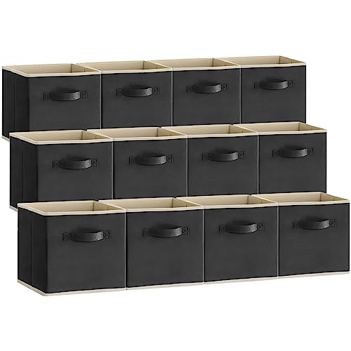 Storage Cubes, 11 Inch Organizer Bins, 18L Black, 12 Packs