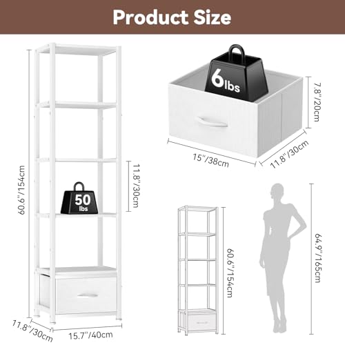 6 Tier 60.6" Tall Bookshelf with Storage and LED Light, White - view 2