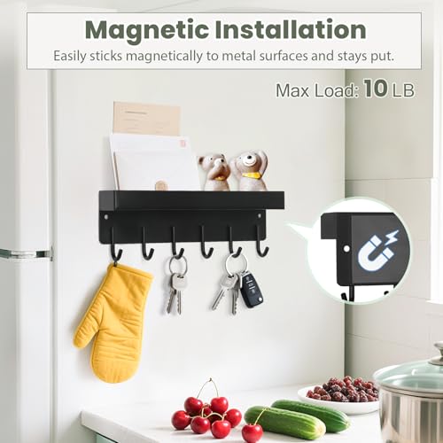Magnetic Key Holder Wall Mount, Small Key Rack with Tray, Black - view 3