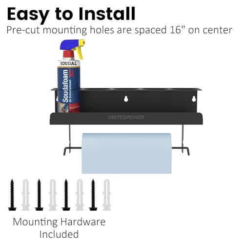 5 Aerosol Spray Can/Paper Towel Holder, Paint Bottle Storage Rack, Steel Wall Mount Shelf, Tool Organizer for Garage, Craft Workspace and Home - view 5