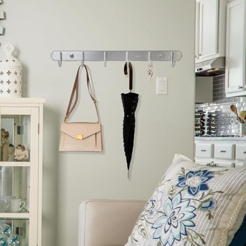 Coat Hook Rack Wall Mounted - Towel Hook Rail with 6 Round Hooks/16-inch/304Stainless Steel Brushed Nickel/Super Easy Installation/Rust and Water Proof/Perfect Home Storage & Organization - view 5