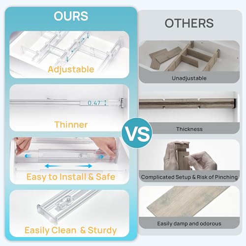 2.36” Drawer Dividers with Expandable Inserts and 44 PCS Clear Plastic Drawer Organizers Set - view 7