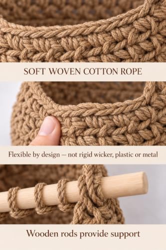 Compact 3-Tier Hanging Wall Basket Organizer with No-Drill Adhesive Hooks – Soft Cotton Rope Storage for Bathroom, Nursery & Small Spaces – Detachable, Renter Friendly - view 4