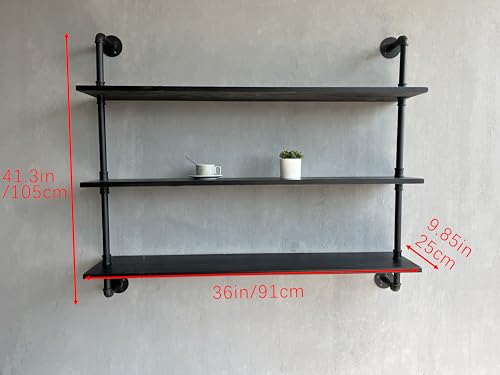 Industrial Pipe Shelf Shelving Bookcase, Wall Mounted Rustic Bookshelf, Floating Bookshelves for Wall,Retro Wood Metal Pipe Industrial Shelves for Living Room - view 2