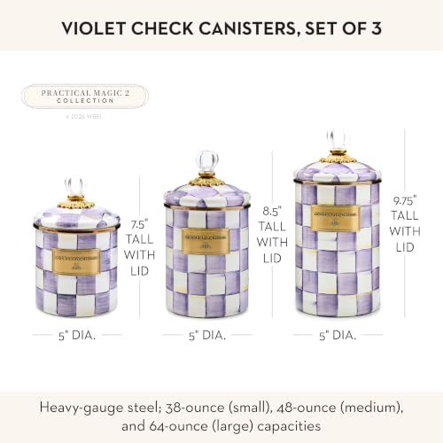 Enamel Canister Set, Purple-and-White Violet Check - view 4