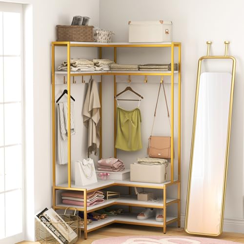 Corner Coat Rack, L-Shaped Hall Tree with Bench and Shoe Storage - view 6