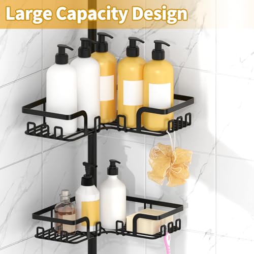 Shower Caddy Corner Tension Pole, Bathroom Organizer, 4-Tier Black - view 5