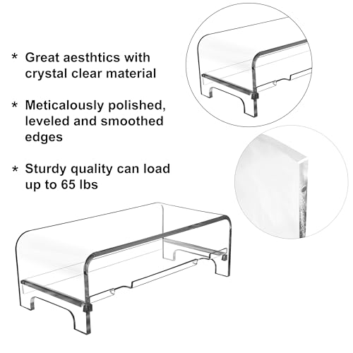 2 Tier 5.7 Inch High Acrylic Laptop Monitor Stand & Computer Riser with Cat Keyboard Protector, Space-Saving Design, Extra Storage, Clear Shelf - Ideal for Monitors, Laptops, Printers, Desktop - view 5