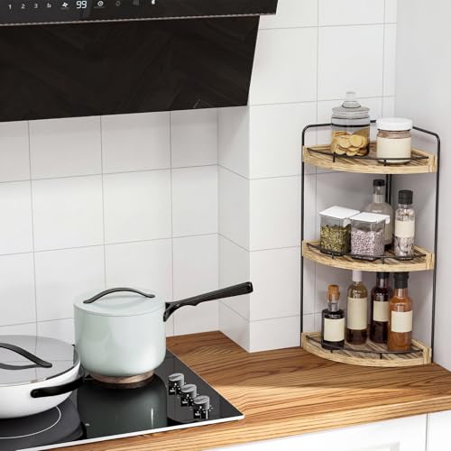 3 Tier Corner Bathroom Countertop Organizer Vanity Shelf Light Brown - view 6