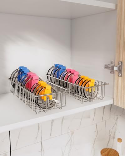 2Pack tumbler lid organizer,lid holders inside cabinet,mason jar lid organizer,Inner Tumbler Lid Storage Rack in Drawer,3 Compartments, 304 Stainless Steel, Durable Non-Rusting - view 5