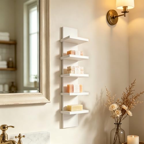 5 Tier Wall Shelf Unit White Vertical Column Wall Decor Lack Floating Shelf Laminate Finish Floating Storage Organizer Compact Display Float Shelves for Bedroom Living Room - view 5