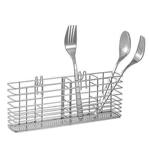 Stainless Steel Cutlery Utensil Holder Silverware Organizer with Hooks removable Drying Rack Silverware Holder Utensil Cutlery Basket Kitchen Dish Drainer Dish Drying Rack