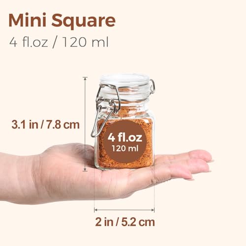 Square Small Glass Spice Jars with Airtight Lids 4 oz 12 Pack Pantry - view 2
