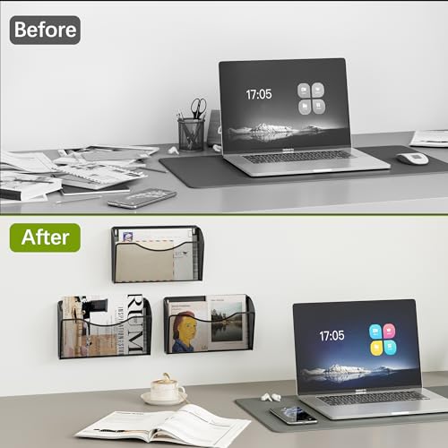 Wall File Organizer 3 Pack, Hanging File Organizer Wall Mount, Metal Mesh Folder Holder for Letter/A4 Papers, Mail Sorter for Office, Classroom, Home, Black - view 5