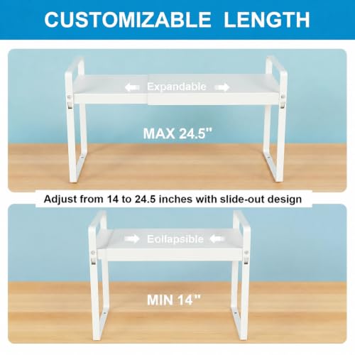 11" Deep Expandable Cabinet Shelf Organizer Riser, 1-Pack White - view 3