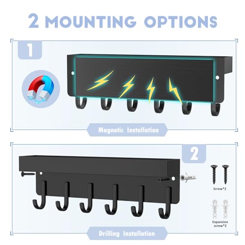 Magnetic Key Holder, Wall Mount Key Rack with Shelf, 9.65 in, Black - view 3