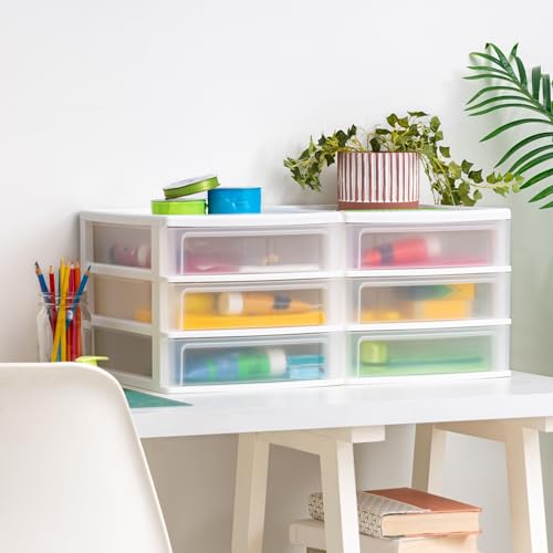 Bundle of USA Plastic Stacking Desk Top 3-Drawer Storage Organizer, 2-Pack, Small, White + USA Medium 3-Drawer Desktop Organizer with Open Tray Top, 2 Pack, Plastic Drawer Storage Container - view 2