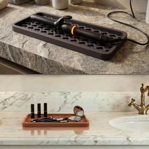 Silicone Sink Organizer Tray, Rectangular, Modern Style, Heat Safe, Dishwasher Safe, for Bathroom and Kitchen Organization (Vanilla Cream, 12"x4", Chevron Pattern) - view 5