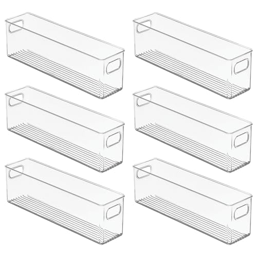 Plastic Kitchen Organizer - Storage Holder Bin with Handles for Pantry, Cupboard, Cabinet, Fridge/Freezer, Shelves, and Counter - Holds Canned Food, Snacks, Drinks, and Sauces - 6 Pack - Clear - view 5