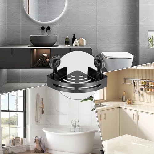 Shower Suction Shelf - Bear Suction Cup Wall Mounted Organizer, No-Drill Bathroom Storage Solution, Strong Adhesive Design | Black Shampoo Holder, Durable Shelves for Inside Shower and Compact Space - view 4