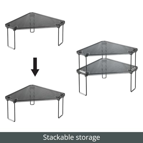 Plastic/Steel Corner Stackable Rack, Storage Organizer Shelf for Bathroom, Vanity, Countertop, Sink, Cabinet, Holds Makeup, Shower Accessories, Ligne Collection - 2 Pack - Black/Smoke Gray - view 5