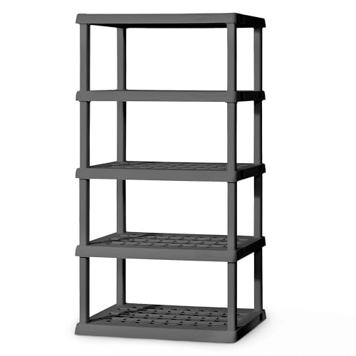 5 Shelf Unit, Heavy-Duty Plastic Storage & Utility Shelving Rack