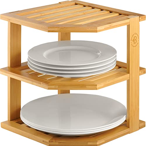 3-Tier Corner Shelf, Kitchen Cabinet Organizer, Bamboo Storage Rack
