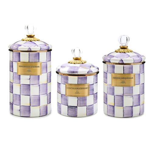 Enamel Canister Set, Purple-and-White Violet Check