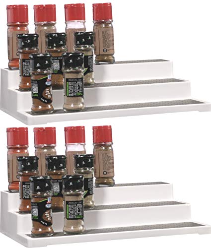 2 Pack Spice Rack Organizer for Pantry,14.5 Inch Tiered Seasoning Can Shelf Organizer For Cabinet,White