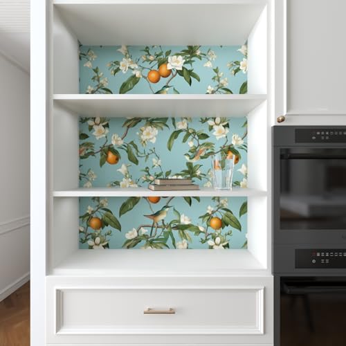 Vintage Blue Bird Floral Botanical Wallpaper 17.5"x118" - view 4
