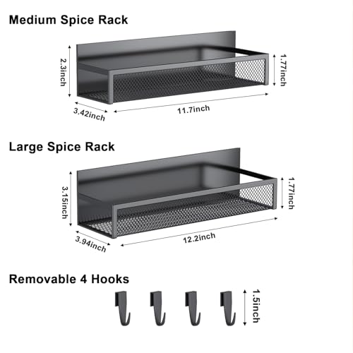 Magnetic Spice Rack for Refrigerator, 2 Pack Magnetic Shelf, Fridge Magnet Organizer with Moveable 4 Hooks, Magnetic Fridge Shelf for Kitchen Organization and Storage (2 Pack) - view 2
