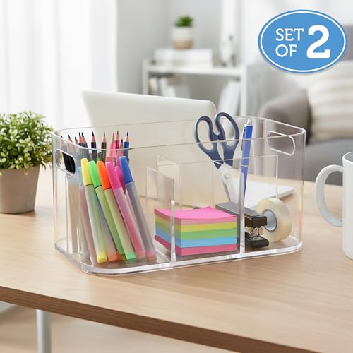 Bliss 5-Compartment Plastic Cosmetics Storage Organizer, Set of 2 | Clear | Rectangular Divided Makeup Bin & Vanity Caddy with Pass-Through Handles | Round Corner Design | Made in USA - view 4