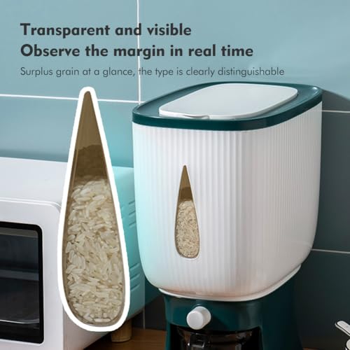 Rice Dispenser Container 10Kg, Large Cereal Dry Food Storage Containers with Measuring Cup, Household Cereal Dispenser Bucket for Rice Corn Soybean Kitchen Pantry - view 7
