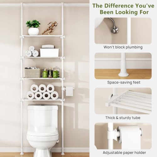 Tension Mount Over The Toilet Storage Shelf, No-Drill, Slim Design - view 4
