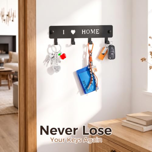 4-Hook Metal Key Holder Wall Mount with Self-Adhesive Back - view 3