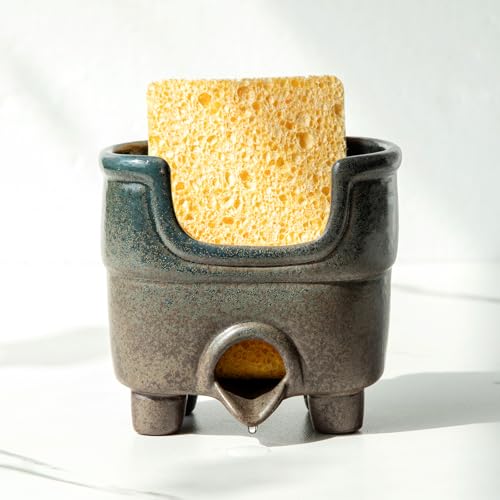 Ceramic Sponge Holder with Drainage，Farmhouse Sink Caddy