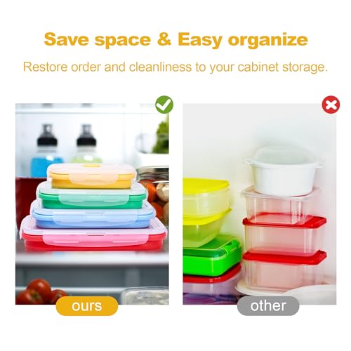 Set of 4 Collapsible Silicone Food Storage Container, Leftover Meal box For Kitchen, Bento Lunch Boxes, BPA Free, Microwave, Dishwasher and Freezer Safe. Foldable Design Saves Your Space. - view 6