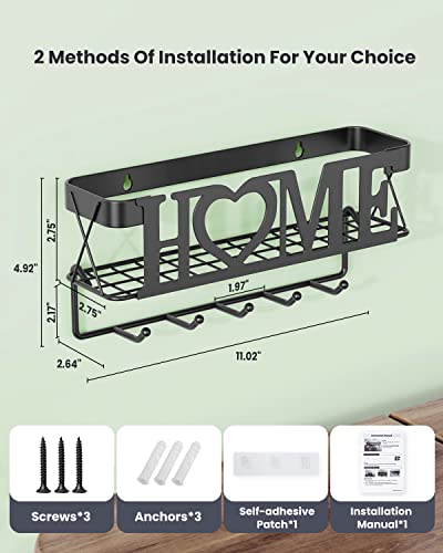 Key Holder for Wall - Key Rack with 5 Key Hooks, 11.02" L×2.75" W×4.92" H, Key and Mail Organizer Wall Mount with Mesh Basket, Key Hanger for Wall, Entryway, Home Decor(Matte Black) - view 4