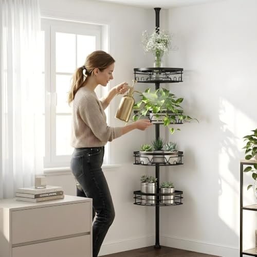 Tension Pole Shower Caddy with Towel Bar - Corner Shower Caddy, Black - view 5