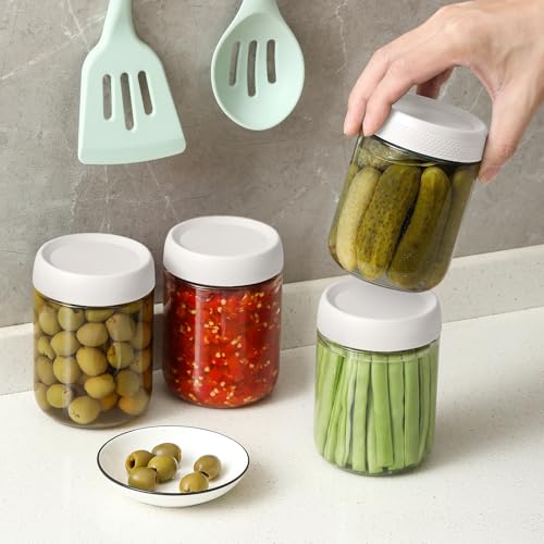 6-pack 16oz Glass jars with Airtight Lids, Overnight Oats Containers with Lids, Wide mouth Mason Salad jars, Glass Food Storage Containers for Snacks Yogurt Spice Sugar-White - view 5