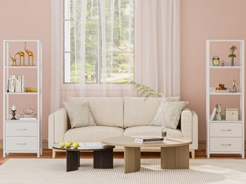 4-Tier Corner Shelf,White Narrow Bookshelf with 2 Storage Drawers - view 6