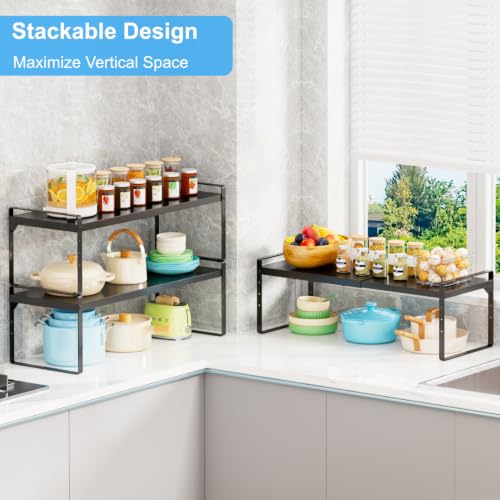 Expandable Kitchen Cabinet Shelf Organizer, Stackable Metal Storage Shelves - view 6
