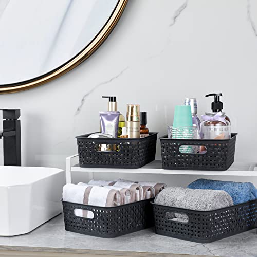 [8 Pack] Plastic Storage Baskets, Small Pantry Organization and Storage Bins, Household Organizers for Laundry Room, Bathrooms, Kitchens, Cabinets, Countertops, Under Sink or Shelves, Black - view 5